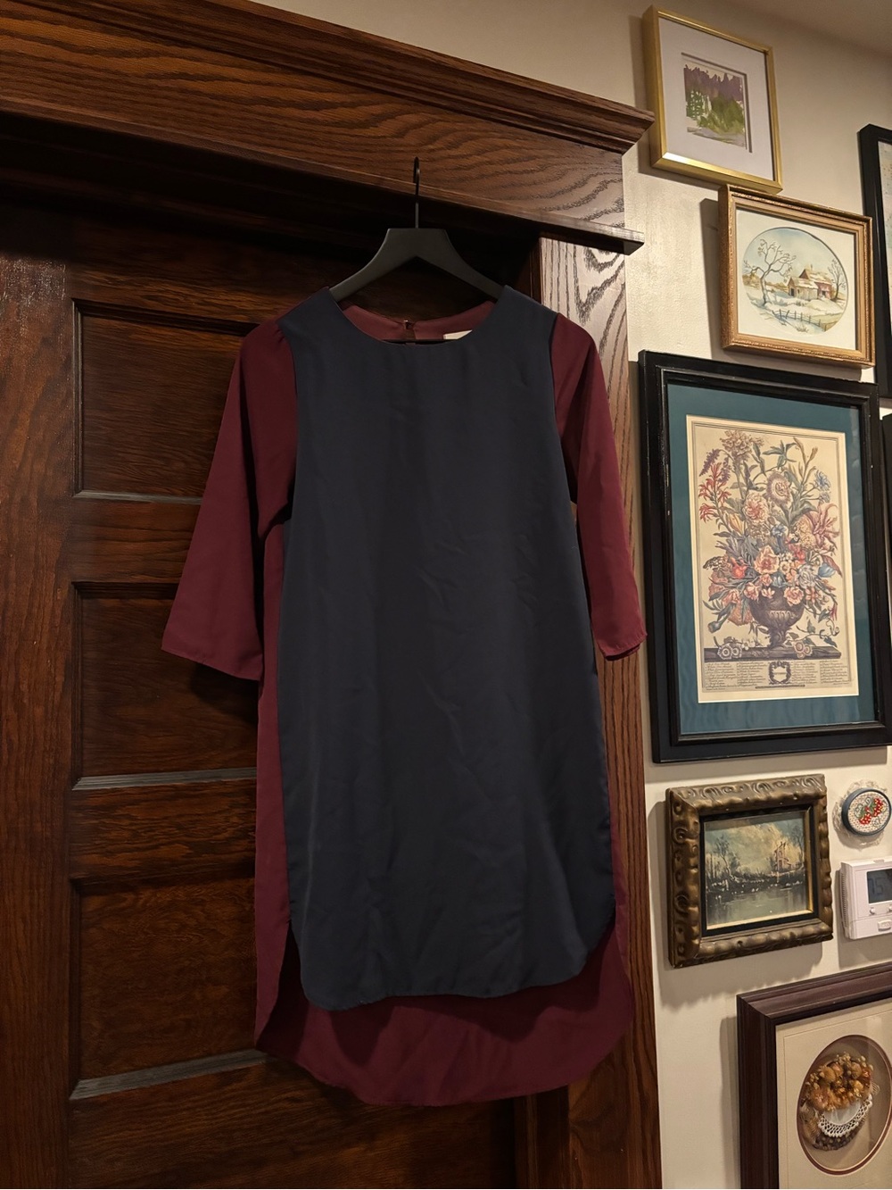 Two-Tone Tunic Mini-Dress in Burgundy and Navy